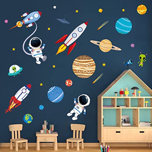 decalmile Wandtattoo Weltraum Jungen Wandaufkleber Raketen Planeten Astronaut Wandsticker Babyzimmer Kinderzimmer Schlafzimmer Wanddeko von decalmile