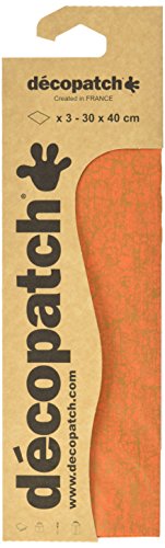 Decopatch C466O Papier, 395 x 298 mm, 3er Pack, orange/gold mit craquelé effekt von décopatch