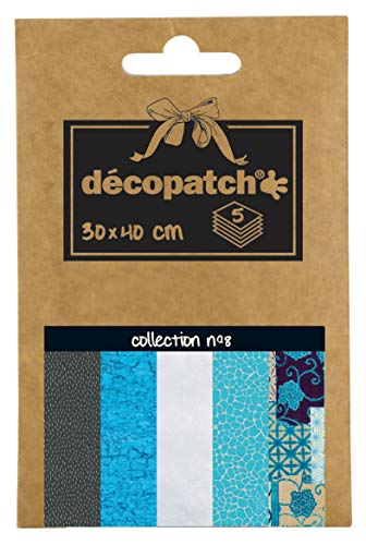 Decopatch Décopatch DP008O Packung Décopocket mit 5 Papierbogen (30 x 40 cm) (gefaltet, 13 x 9,5 cm, praktisch zum Transportieren und einfach zum Verwenden) 1 Pack farbig sortiert von décopatch