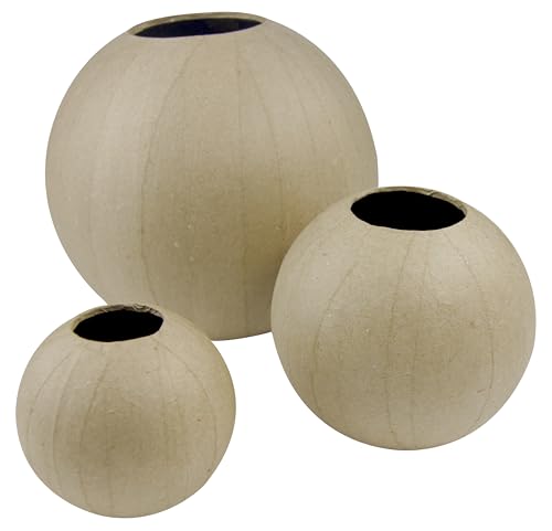 Décopatch HD004Opack - Packung 3 Kugelvase aus Pappmaché, zum Verzieren, 11x11x10,5 cm, wasserdicht, Kraftbraun, 1 Pack von décopatch