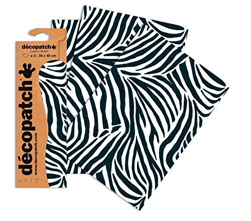 Decopatch Papier No. 429 (40 x 30 cm) 3er Pack schwarz weiß zebra von décopatch