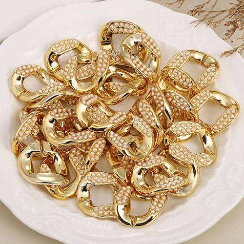 DEEBOW 100 Stück 29 x 24 mm galvanisch vergoldete Perlen-Acryl-Verbindungsringe mit großem Stecker, Twist-Link-Biegeringkette für die Herstellung von DIY-Schmuck von deebow