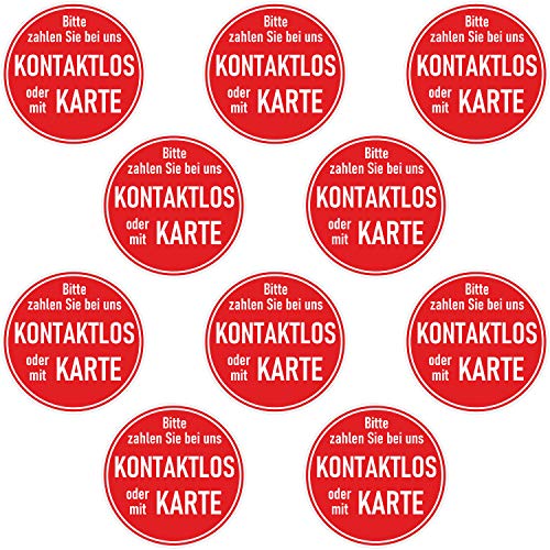 10x Bitte zahlen Sie bei uns kontaktlos oder mit Karte Aufkleber Ø 9cm - bargeldlos bezahlen Kartenzahlung Hinweis Sticker Supermarkt Geschäft Lokal von deformaze