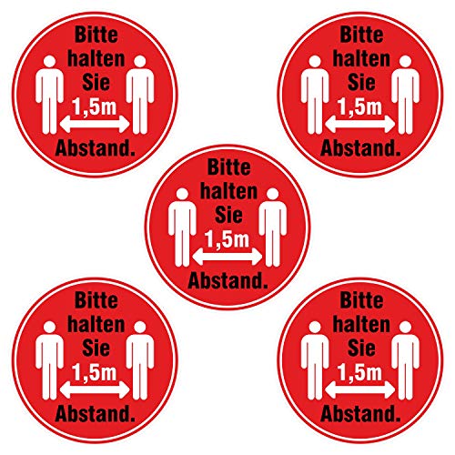 5x Abstand halten Aufkleber 9 cm - Bitte halten Sie 1,5m Abstand Sticker Sicherheitsabstand rund für Firma Geschäft Betrieb Lokal wetterfest 5x Abstand halten Aufkleber 9 cm - Bitte halten Sie 1,5m Abstand Sticker Sicherheitsabstand rund für Firma Geschäft Betrieb Lokal wetterfest von deformaze