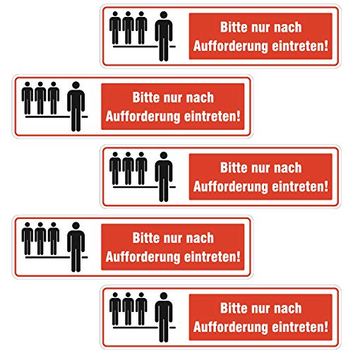 5x Bitte nur nach Aufforderung eintreten Aufkleber 15x4cm - Nur nach Aufforderung hereingehen Sticker Supermarkt Geschäft Lokal Betrieb Firma wetterfest von deformaze