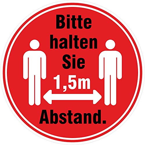 Abstand halten Aufkleber 20 cm - Bitte halten Sie 1,5m Abstand Sticker Sicherheitsabstand rund für Firma Geschäft Betrieb Lokal wetterfest von deformaze