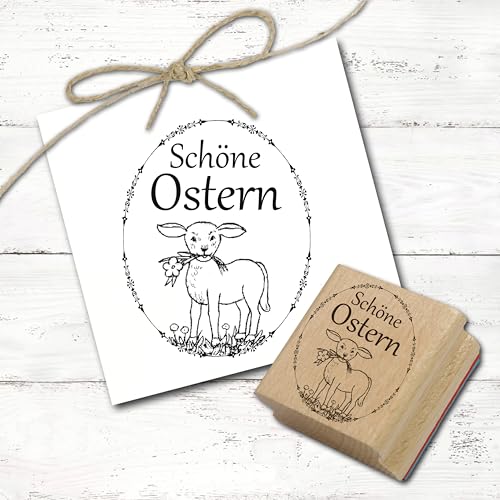 Dekolando Osterei Motivstempel Schöne Ostern mit Schaf Motiv - Holzstempel Osterstempel - Abdruck 38 x 48 mm von dekolando