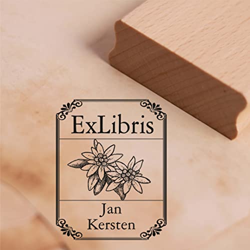 Ex Libris Stempel Edelweiß mit Name - Vintage Rahmen - Exlibris Buch Buchmarke Motivstempel Holzstempel - 38 x 48 mm Ex Libris Stempel Edelweiß mit Name - Vintage Rahmen - Exlibris Buch Buchmarke Motivstempel Holzstempel - 38 x 48 mm von dekolando