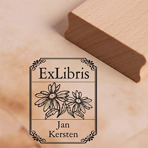 Ex Libris Stempel Margerite mit Name - Vintage Rahmen - Exlibris Buch Buchmarke Motivstempel Holzstempel Natur Blume - 38 x 48 mm von dekolando