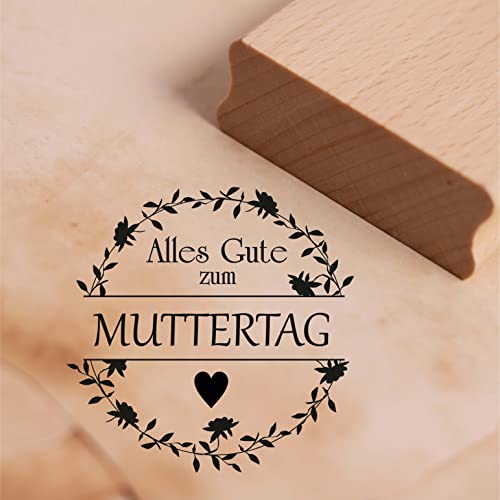 Motivstempel Alles Gute zum Muttertag - Vintage Kranz Herz Stempel Holzstempel Mama 48 x 48 mm von dekolando