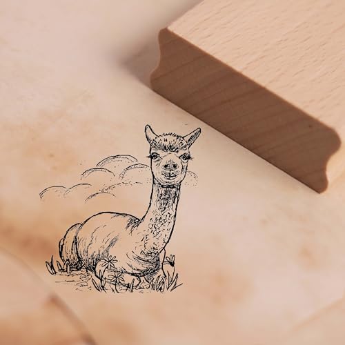 Motivstempel Alpaka liegt im Gras - Stempel Holzstempel 48 x 48 mm von dekolando