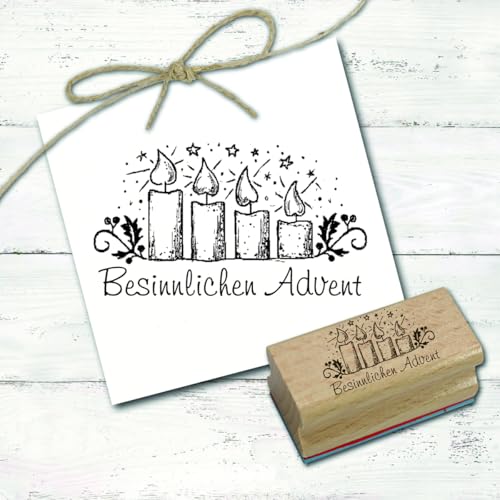 Motivstempel Besinnlichen Advent - 4 brennende Kerzen Mistelzweig Stempel 48 x 27 mm von dekolando