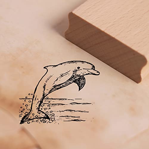 Motivstempel Delphin springt aus dem Wasser - Fisch Delfin Stempel Holzstempel 48 x 38 mm von dekolando
