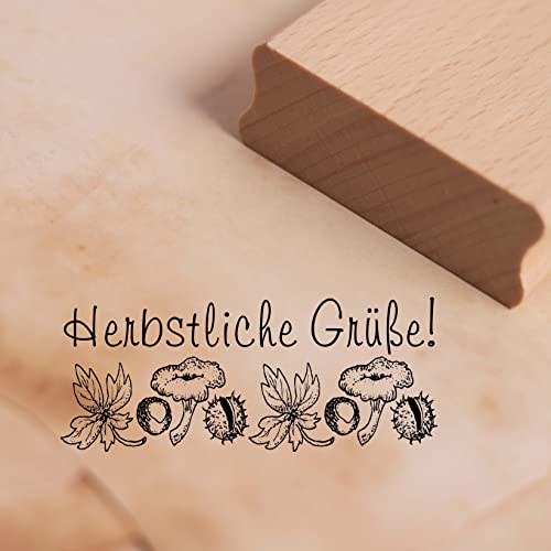 Motivstempel Herbstliche Grüße - Kastanien Pilze Wald Herbst Stempel Holzstempel 68 x 28 mm Motivstempel Herbstliche Grüße - Kastanien Pilze Wald Herbst Stempel Holzstempel 68 x 28 mm von dekolando