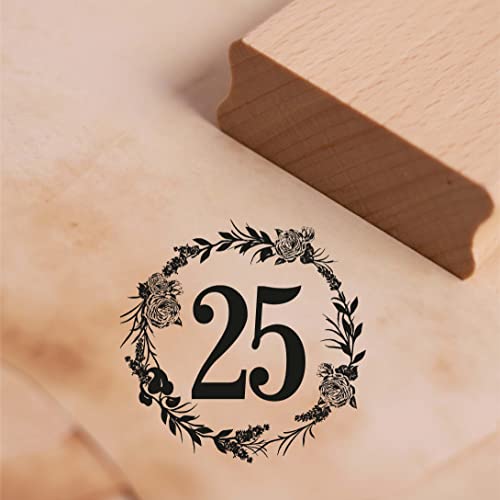 Motivstempel Jubiläum Zahlen Vintage Kranz Rosen Stempel Holzstempel Geburtstag Hochzeitstag - 48 x 48 mm (25) von dekolando