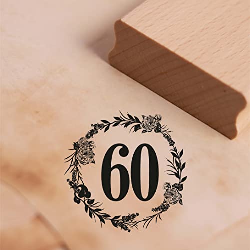 Motivstempel Jubiläum Zahlen Vintage Kranz Rosen Stempel Holzstempel Geburtstag Hochzeitstag - 48 x 48 mm (60) von dekolando