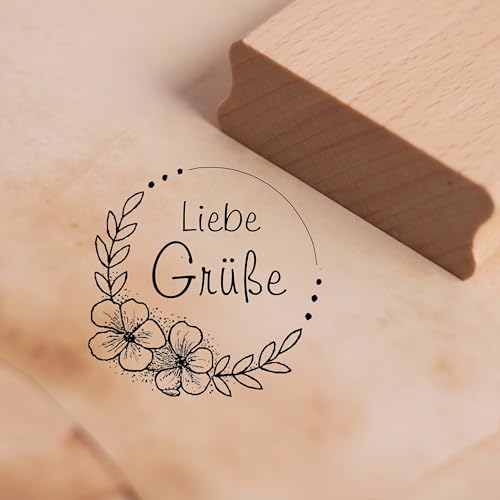 Motivstempel Liebe Grüße Blumen Kranz - Blüten Stempel Punkte Holzstempel 38 x 38 mm Motivstempel Liebe Grüße Blumen Kranz - Blüten Stempel Punkte Holzstempel 38 x 38 mm von dekolando