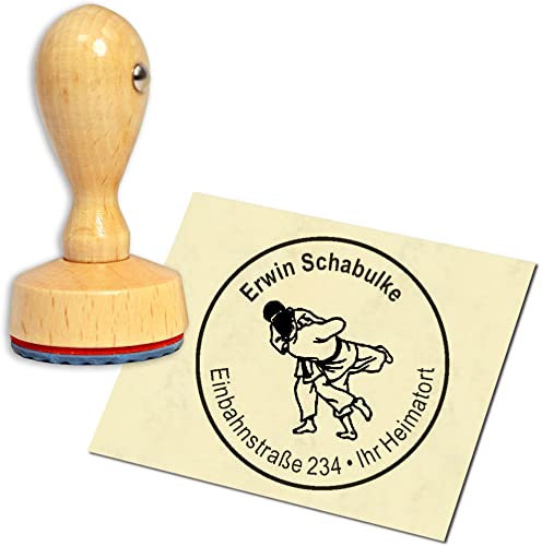 Stempel Adressstempel Holzstempel - Judo - rund ∅ 40mm personalisiert als Firmenstempel Namensstempel Bürostempel von dekolando