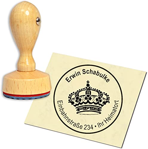 Stempel Adressstempel Holzstempel - Krone - rund ∅ 40mm personalisiert als Firmenstempel Namensstempel Bürostempel von dekolando