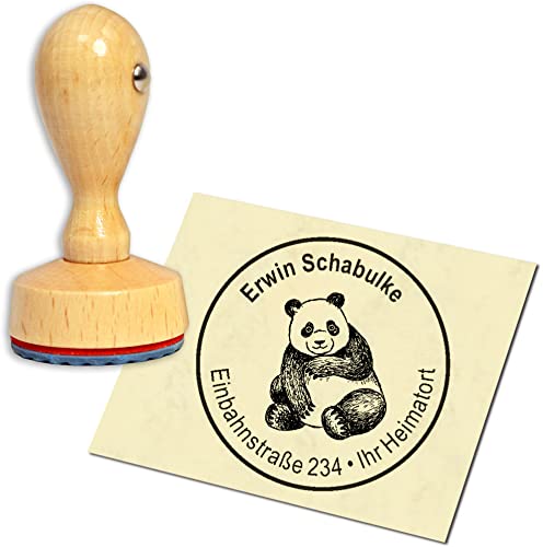 Stempel Adressstempel Holzstempel - Panda Bär - rund ∅ 40mm personalisiert als Firmenstempel Namensstempel Bürostempel von dekolando
