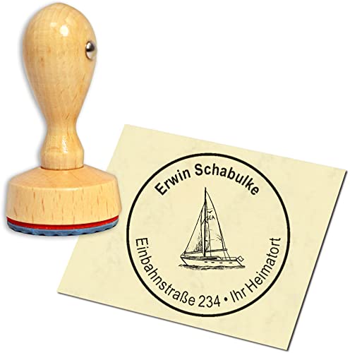 Stempel Adressstempel Holzstempel - Segelboot - rund ∅ 40mm personalisiert als Firmenstempel Namensstempel Bürostempel Stempel Adressstempel Holzstempel - Segelboot - rund ∅ 40mm personalisiert als Firmenstempel Namensstempel Bürostempel von dekolando