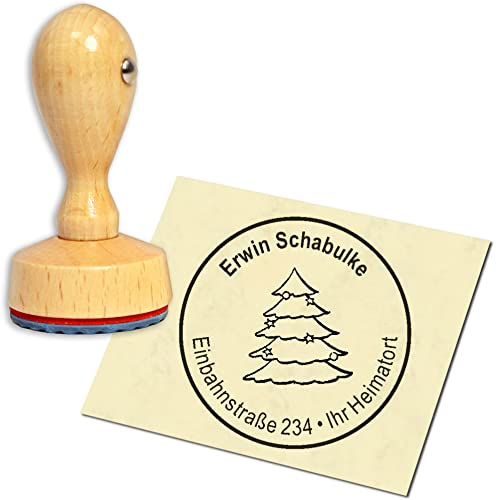 Stempel Adressstempel Holzstempel - Tannenbaum - rund ∅ 40mm personalisiert als Firmenstempel Namensstempel Bürostempel von dekolando