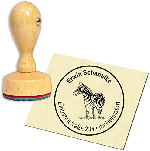 Stempel Adressstempel Holzstempel - Zebra - rund ∅ 40mm personalisiert als Firmenstempel Namensstempel Bürostempel von dekolando