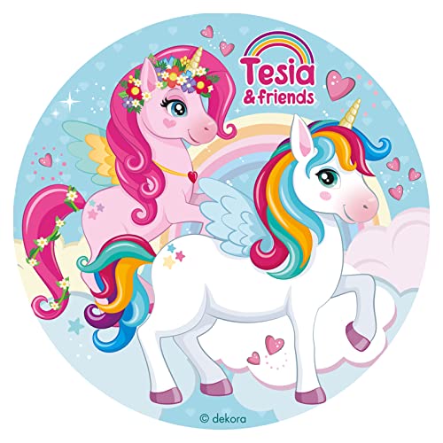 Dekora, Essbares Einhorn Tortendeko, Tesia & Friends Tortenaufleger aus Esspapier für Kindergeburtstag, Einhorn Mädchen Deko aus Fondant, Einhorn Deko Rund 20 CM Dekora, Essbares Einhorn Tortendeko, Tesia & Friends Tortenaufleger aus Esspapier für Kindergeburtstag, Einhorn Mädchen Deko aus Fondant, Einhorn Deko Rund 20 CM von dekora