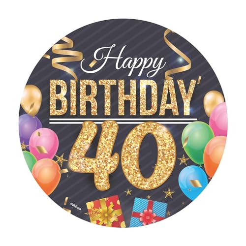 Dekora, Happy Birthday 40 Essbare Oblate, Geburtstagskuchendeko, Runder Cake Topper 20 CM von dekora
