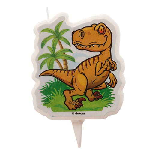 Dekora - Kuchendeko Geburtstag | Dinosaurier Geburtstagskerze Kinder - T-Rex 7,5 cm, Mehrfarbig, 345386 von dekora