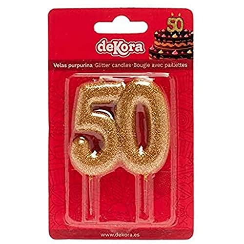 Dekora - Originelle Geburstagskerze-Deko Kerzen | Kerzen Set für Kerzen Deko für den 50. Geburtstag oder das Goldene Jubiläum mit Gold-Glitter von dekora