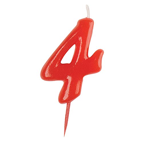 dekora 345175 Originale Kerzen für Kuchen Deko | Geburtstagskerze Nummer 4, Rot, 5,5 cm von dekora