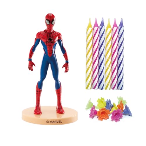dekora - Dekorative Kerze | Unparfümiert | PVC Spiderman Kit mit 10 Kerzen für Tortendekoration | Paraffinwachs von dekora
