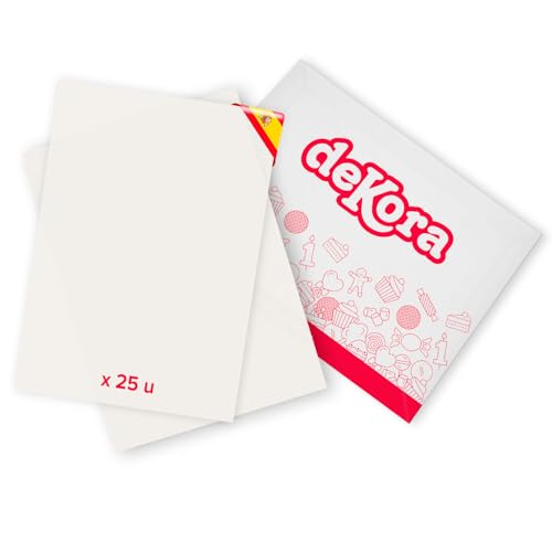 dekora - Essbares A4-Papier zum Bedrucken - 25 Blätter - Stärke-Papier Ohne Zucker Kompatibel mit Lebensmitteltinten-Druckern - Kreative Dekoration für Torten, Kekse und Cupcakes von dekora