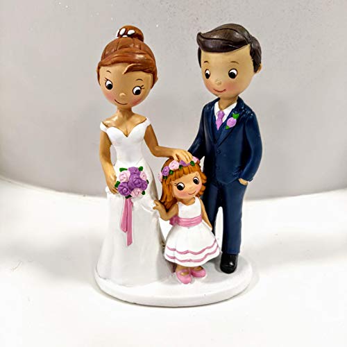 dekora - Hochzeitsdeko | Brautpaar Figuren Torte Hochzeitsdekoration - Brautpaar mit Mädchen, 305080, Mehrfarbig, 16 cm von dekora