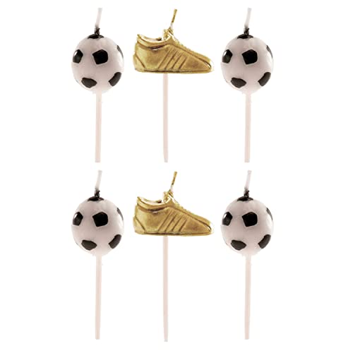 dekora - Kuchendeko Geburtstag Fußball Geburtstagskerzen Kinder - Ball und Goldener Schuh 345335 Bunt 6 pcs von dekora
