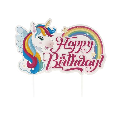 dekora - Kuchendeko Geburtstag | Happy Birthday Cake Topper Einhorn Tesia aus Papier - 17,5 x 15 cm von dekora