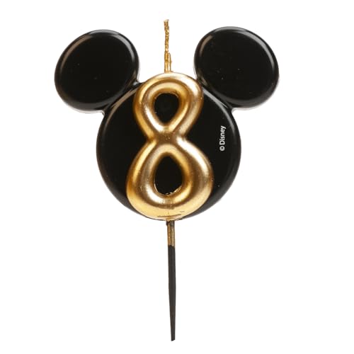dekora - Micky Maus Geburtstagskerze aus Duftfreiem Paraffinwachs - Disney Zahlenkerzen mit Schwarzen und Goldenen Mickey Mouse Ohren - Größe 8,5 cm - Zahlenkerze Nummer 8 dekora - Micky Maus Geburtstagskerze aus Duftfreiem Paraffinwachs - Disney Zahlenkerzen mit Schwarzen und Goldenen Mickey Mouse Ohren - Größe 8,5 cm - Zahlenkerze Nummer 8 von dekora