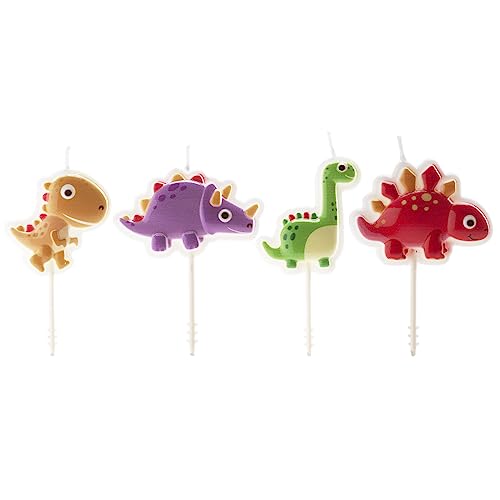 dekora - Set von 3D Dino Geburtstagskerzen für Kindertorten - Dinosaurier Geburtstagskerzen Kinder - 4 Stück von dekora