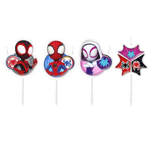 dekora Spidey Geburtstagskerzenset, 4-teilig, Design Spidey und sein Superteam, Dekoration für Kuchen und Cupcakes, Bunt von dekora