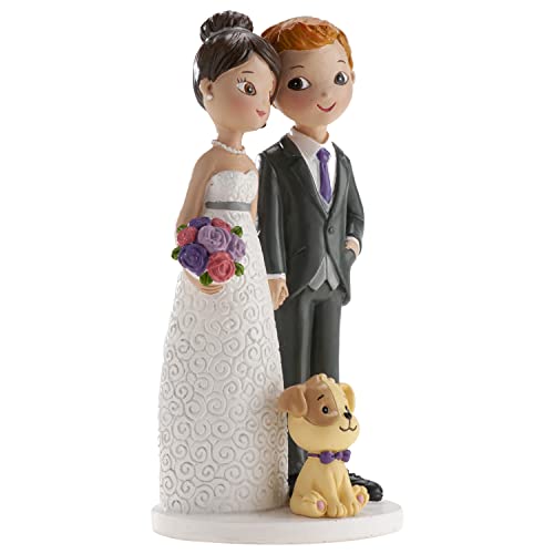 dekora - Tortendeko Figuren für Hochzeitskuchen | Braut + Bräutigam + Hund - 16 cm, Bunt, 305104 von dekora