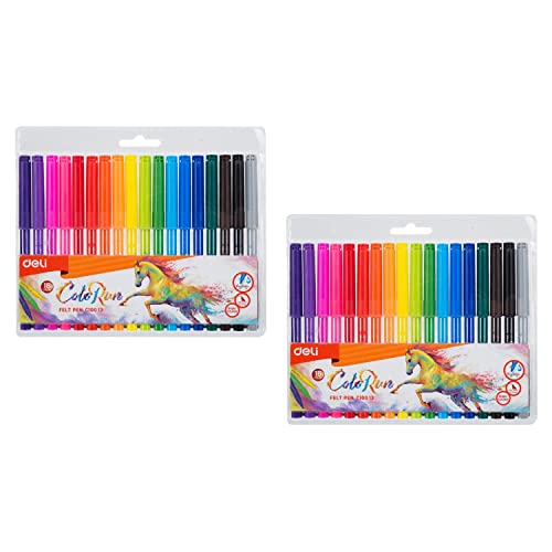 DELI ColoRun Filzstifte, 2,0 mm, 18 Farben, 2 Stück DELI ColoRun Filzstifte, 2,0 mm, 18 Farben, 2 Stück von deli