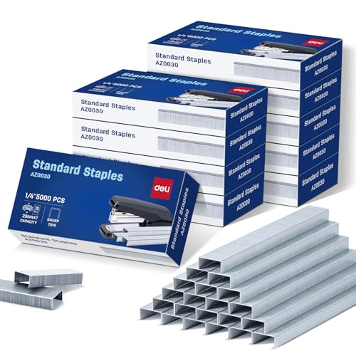 Deli Heftklammern, 50.000 Heftklammern, Standard-Heftklammern für Schreibtischhefter, 1/4 Zoll Länge, 210/Streifen, 10 Boxen mit je 5000 Stück von deli