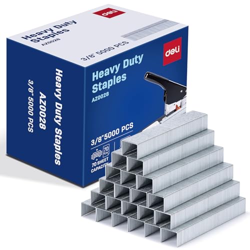 Deli Heftklammern, Premium-Heftklammern für Schreibtischhefter, 3/8 Zoll Länge, 70 Blatt Kapazität, 100 Stück / Streifen, 5000 Stück pro Box von deli