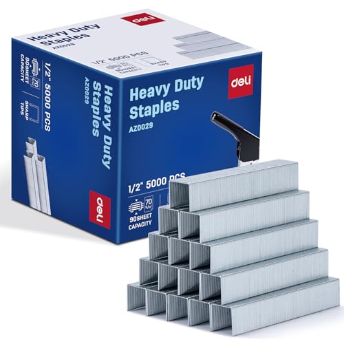 Deli Heftklammern, robuste Heftklammern für Schreibtischhefter, 1,27 cm Länge, 90 Blatt Kapazität, 100 Stück / Streifen, 5000 Stück pro Box von deli