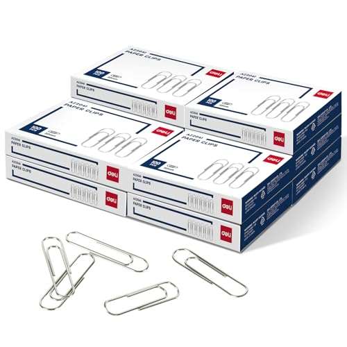 Deli Jumbo Büroklammern glatt, 1000 große Büroklammern, 10 Boxen mit je 100 Stück, silber von deli