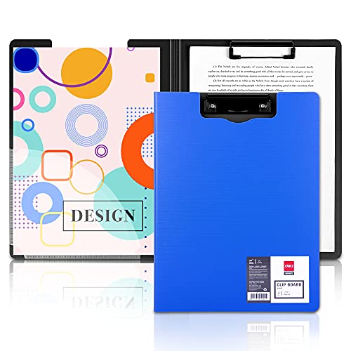 Deli Klemmbrett A4 mit Deckel aus Polypropylen, klappbares Schreibbrett in Blau, robust & wasserfest, ideal für Schule, Büro, Restaurant, Praxis von deli