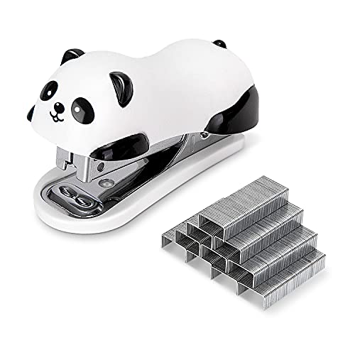 Deli Mini Hefter, Büro Heftgerät für 12 Blatt, inklusive integriertem Klammerentferner und 1000 Heftklammern, niedliches Panda von deli
