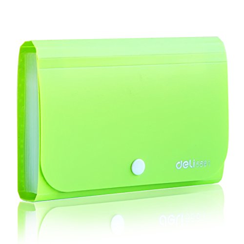 Fächermappe Ordner, Unterteilung Akkordeon Datei Ordner Mini Organizer PP Wallet für Karten, Coupons, Rechnung, 17.8 x 11.4 cm, 12 Fächer mit Taben und überprüfen Fall grün von deli