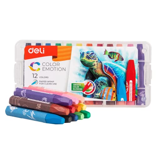 deli Wachsmalstifte Kinder – 12 Leuchtende Farben Wachsmalkreide – Ölkreide & Pastellkreide Set – Stifte ab 1 Jahr – Malstifte für Kinder – Buntstifte & Künstlerbedarf – Bruchsicher & Ergonomisch von deli